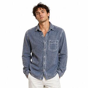Mufti Shirt Mens Large Blue Chambray Long Sleeve Button Up Denim Look Casual